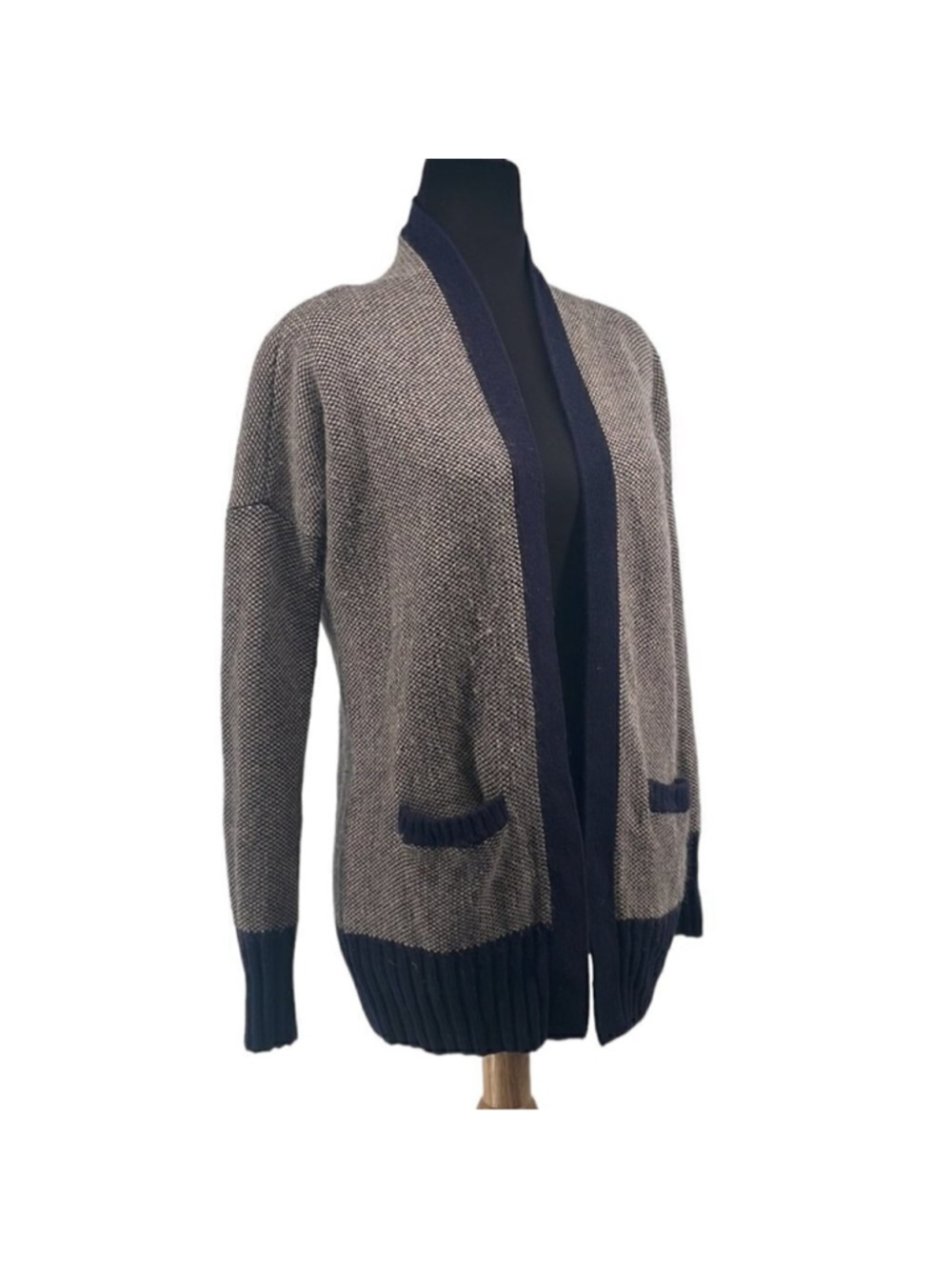 Aritzia talula open front cardigan blue light brown academia cashmere angora xxs